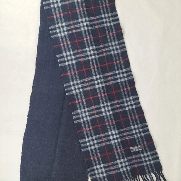 BURBERRY London Vintage Classic Nova Check Knit 100% WOOL Navy Blue SCARF - Picture 2 of 7